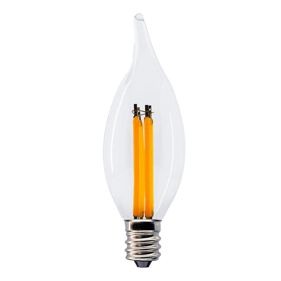Chandlier / Pendant Light Flame Tip LED Decorative Bulb, Warm White 2700K,Waterproof Shatterproof, 4 W Low Wattage (40W Equivalent), E12S Medium Base, 6 Pack